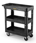 Heavy Duty 3 Shelf Utility Cart With 550 Lb Capacity, 34 By 17 By 38.5 Inch Rolling Work Cart, Deep Shelves, 4 Swivel Wheels