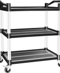 Front view of Heavy Duty 510 Lb Capacity Utility Cart With Locking Wheels AQNIEGEP 3 Tier Mobile Kitchen Cart with steel frame
