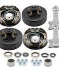 Image of Heavy Duty 3,500 Lb Trailer Axle Kit With Spindle 84 Ten Inch Hub Drum 5 On 4.5 Inch Bolt Pattern Left And Right Electric Brakes Bearing Kit L44649-10 And L68149-11 Seal 010-019 Pre Installed Races And Hardware On Both Sides, showcasing all components.