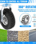 360-degree rotating 10 inch pneumatic caster set of 4 with swiveled and rigid casters for versatile outdoor terrain use.