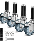 3 Inch Expanding Stem Caster Wheels Set Of 4 For Prep Tables Heavy Duty Casters With Locking Brake visible with hardware