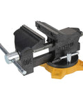 4-Inch Bench Vise for Workshop Use With 270-Degree Swivel Base, Heavy Duty 4-Lug Base, Powder Coated Gray Finish, side view