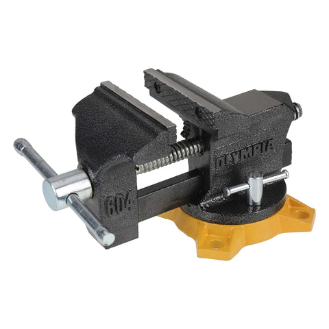 4-Inch Bench Vise for Workshop Use With 270-Degree Swivel Base, Heavy Duty 4-Lug Base, Powder Coated Gray Finish, side view