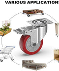 4 Inch Heavy Duty Caster Wheels With Brakes And Screws Set Of Four Silent Rubberized Castors Up To 1320 Lbs Capacity showing various applications