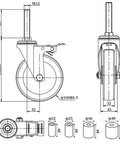 Technical diagram of 4 Inch Prep Table Caster Wheels Set Of 4, Heavy Duty Expanding Stem Casters For Stainless Steel Furniture Legs