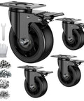 Heavy Duty 4 Inch Caster Wheels Set Of 4 With Brakes And Locking Swivel Plate Industrial Castors For Carts Furniture And Workbenches 2200lbs Capacity Includes Free Screws And Spanner Quiet Polyurethane Wheels