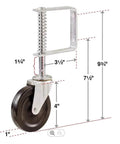 Heavy Duty Gate Caster Wheel 4 Inch With Spring Loaded Bracket Universal Mount Plate Durable Hard Rubber Tread