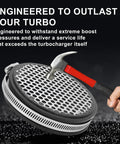 4-Inch Universal Turbo Inlet Grill For 102mm Turbos shown with hammer demonstrating durability and debris protection.