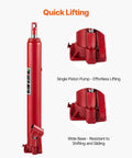 Heavy Duty 4 Ton Long Ram Hydraulic Jack With 8818 Lb Capacity For Engine Hoist And Garage Lifts, Red, front view, flat base, handle included.