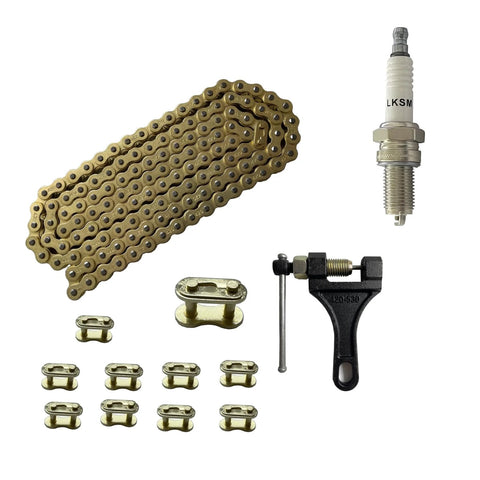Heavy Duty 420 Motorcycle Chain Kit With 132 Link Standard Chain Breaker And 10 Master Links For 100cc 110cc 125cc Dirt Pit Bike ATV Quad Go Kart Mini Bike Scooter LKSM Gold For Off Road Use And Racing Ready