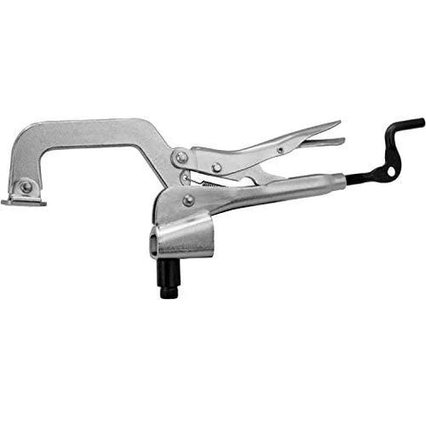 Heavy Duty Five Eighths Inch Insert Table Mounted Clamp With Rear Crank Handle for BuildPro Welding Tables, side view
