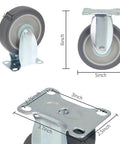 Heavy Duty 5 Inch Caster Wheels Set Of Four Non Marking Premium Commercial Grade With Two Rigid And Two Swivel Brakes, dimensions shown