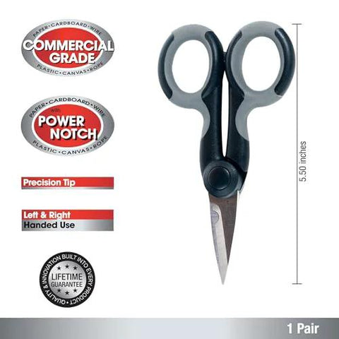 Heavy Duty 5.5 Inch Stainless Steel Scissors With Power Notch For Precision Cutting, shown with ergonomic grip and durability features