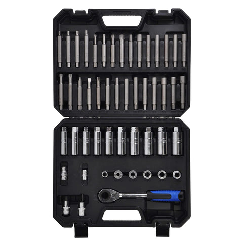Heavy Duty 50 Piece Nut Socket Set For Strut Mounts And Shock Absorbers All In One Auto Tool Kit Pro Grade With 29 Counterholding Bits And 2 Strut Tools in open case displaying tools.