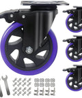 4-pack of 5 Inch Heavy Duty Caster Wheels with brakes, dual locking, double ball bearings, 2200lb capacity, includes hardware kits.
