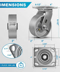 Industrial 5 By 2 Inch Heavy Duty Casters Set Of 4 With Cast Iron Hubs And Steel Wheels Up To 4000 Lb Capacity dimensions