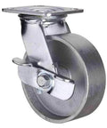 ✝️ 6" inch heavy duty caster wheel 661 lbs - center brake cast iron - top plate mount, side view showing smooth design