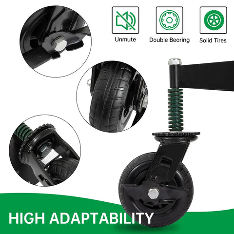 Two-Piece 6-Inch Heavy Duty Gate Wheels With Spring Loaded Caster Kit, Swivel Gate Support Wheels With Brake, close-up details.