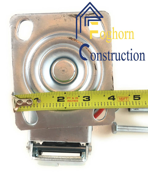 Top view of Industrial 6 Inch By 2 Inch Caster Set Of 4 With Two Fixed And Two Swivel Wheels Brakes Cast Iron Plate