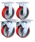 Industrial 6 Inch By 2 Inch Caster Set Of 4 With Two Fixed And Two Swivel Wheels Brakes Cast Iron Plate Heavy Duty 3500 Lb Capacity