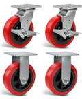 Heavy Duty 6x2 Inch Caster Set Of 4 Industrial Polyurethane Wheels With Pro Tech Tread Non Marking Surface Protection Load Capacity 3600 Lbs