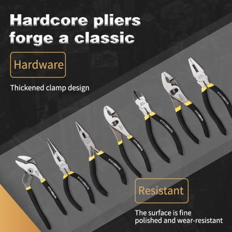Heavy Duty 7 Piece Pliers Set For Home Repair And DIY Projects With Long Nose Pliers Slip Joint Pliers Linesman Pliers And Diagonal Pliers displayed