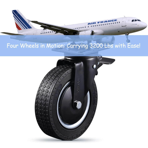 ✝️ Heavy duty 8 inch caster wheels set of 4 industrial swivel locking casters with brake 3200 lbs load capacity rubber wheels, airplane background