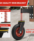 Heavy Duty Gate Wheel With 8 Inch Wheel 600 Lbs Capacity Shock Absorbing Spring Swivel Gate Wheels For Metal Tube And Wooden Gates Dual Mount Straight Or U Bolt Options Ideal For Driveways Farms Barns And Large Garden Gates showing close-up of shock-absorbing spring and installation on gate.