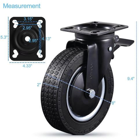 Heavy duty 8 inch caster wheels set of 4 industrial swivel locking casters with brake 3200 lbs load capacity rubber wheels