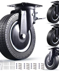 Heavy duty 8 inch caster wheels set of 4 industrial swivel locking casters with brake 3200 lbs load capacity rubber wheels, bolts, screws