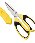 Heavy Duty 8 Inch Utility Scissors With Serrated Blades For All Purpose Cutting of Carpet Cardboard Wire Leather, yellow handle
