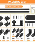 8Ft Box Rail Exterior Barn Door Hardware Kit with heavy-duty black components, 2-track system, tools, and screws visible