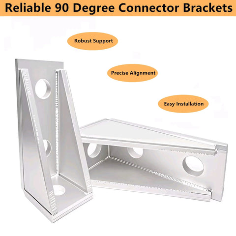 90 Degree Gusseted Fitting For 1 5 Eighths Inch Strut Channel With 3 Hole Heavy Duty Steel Right Angle Brackets For Half Inch Bolts Five Point Seven Millimeter Thick Pack Of 8, shown with precision alignment markers