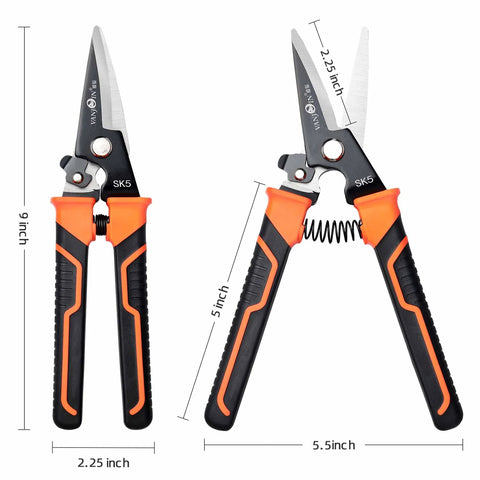 Heavy Duty 9 Inch Multipurpose Scissors With Serrated Edge For Carpet Cardboard Fabric Copper Wire And Tree Branches