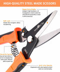 Heavy Duty 9 Inch Multipurpose Scissors With Serrated Edge for Carpet Cardboard Fabric Copper Wire and Tree Branches, close-up