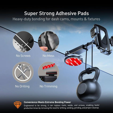 Heavy Duty Double Sided Adhesive Pads for Dash Cam Mounts 2.2 x 2.2 Inches, 6 Pack in use with dash cam setup
