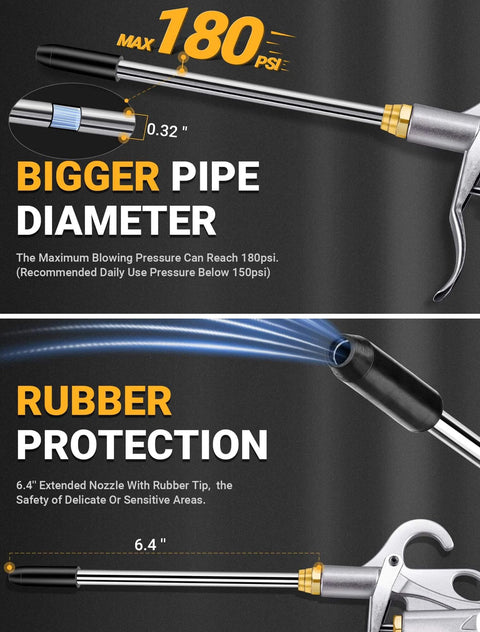 Heavy Duty Air Blow Gun Air Nozzle Blow Gun, Air Blower for Compressor with Bigger Pipe & Extended Nozzle, Pneumatic Tool