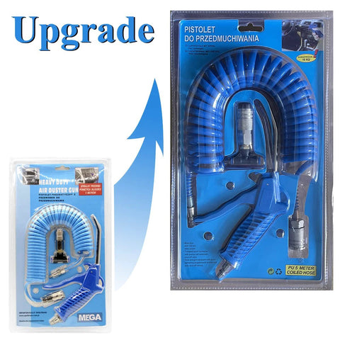 Heavy Duty Air Blow Gun Kit With Sixteen Foot Pneumatic Hose One Quarter Inch Quick Connect And Six Millimeter Outer Diameter in packaging