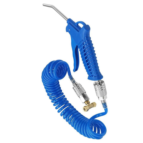 Heavy Duty Air Blow Gun Kit With Sixteen Foot Pneumatic Hose One Quarter Inch Quick Connect And Six Millimeter Outer Diameter