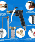 Heavy duty truck air duster blow gun kit with a 9 meter coil, showing components and adjustable copper nozzle for cleaning.