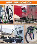 15 Foot Air Line Hose Kit 3 In 1 Heavy Duty Assembly For Truckers And Fleets With Gladhand Holder Extension Handles Tender Spring Kit And 7 Way Trailer Socket displayed on trucks and trailers.