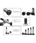 SCXCLY 10pcs alloy steel shoulder bolts, 5/16 in x 1-1/2 in, hex socket, black oxide finish; front/side/close-up.