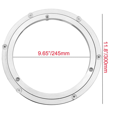 Heavy Duty Aluminium Alloy Turntable Bearing for Lazy Susan Rotating Plate 12 Inch 300mm Size shown with measurements