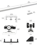 Heavy Duty Bypass Door Hardware 60 Inch Aluminum Sliding Closet Track Kit For Cabinet And Pocket Doors Concealed Sliding Rail Set With Three Wheel Hangers Smooth Quiet Operation High Load Capacity Easily Cut To Fit parts diagram with dimensions