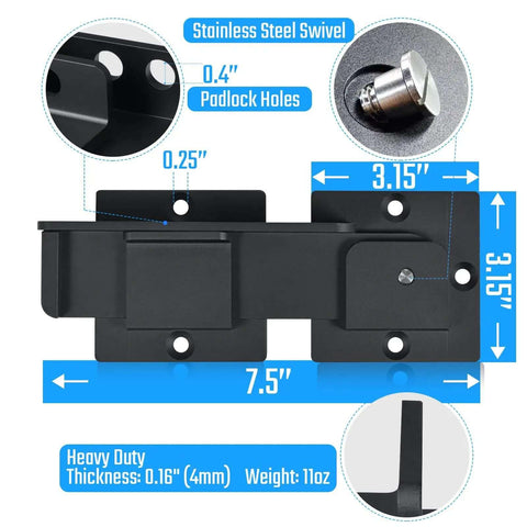 Heavy Duty 7.5 Inch Flip Gate Latch With Padlock Hole, Aluminum Alloy Built Tough, adjustable door latch with measurements