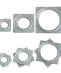 Various sizes of aluminum alloy industrial bearings and swivel plates for display stands and furniture applications.
