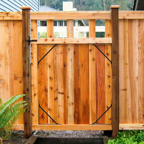 Anti Sag Gate Kit Heavy Duty No Sag Kit for Wooden Gate Fence with Gate Latch shown installed on a wooden fence gate