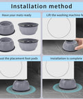 Installation process of Heavy Duty Anti Vibration Pads For Washing Machines And Dryers, Stabilizer Set To Stop Walking And Shaking, Quiet Vibe Dampeners, Riser Feet Pads, 4 Pack.