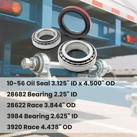 Heavy Duty Axle Bearing Kit for 12K Dexter 10-56 Seal Trailer Axle Replaces 8-214 8-216 9-28 with bearings and seals displayed