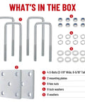 Heavy-duty 1/2 inch U bolts, 6 5/16 inch long, designed for 2x3 boat trailer axles and leaf springs; zinc-coated for corrosion resistance, with mounting components visible.